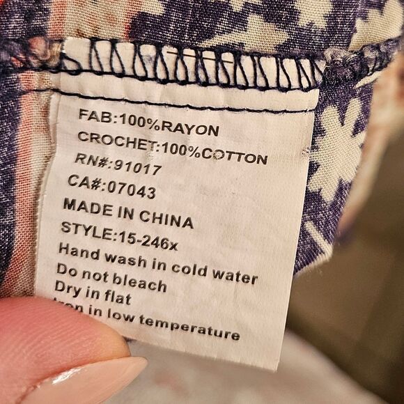 Boho peasant blouse hippie 3/4 sleeves relaxed oversized fit xl - Picture 5 of 5